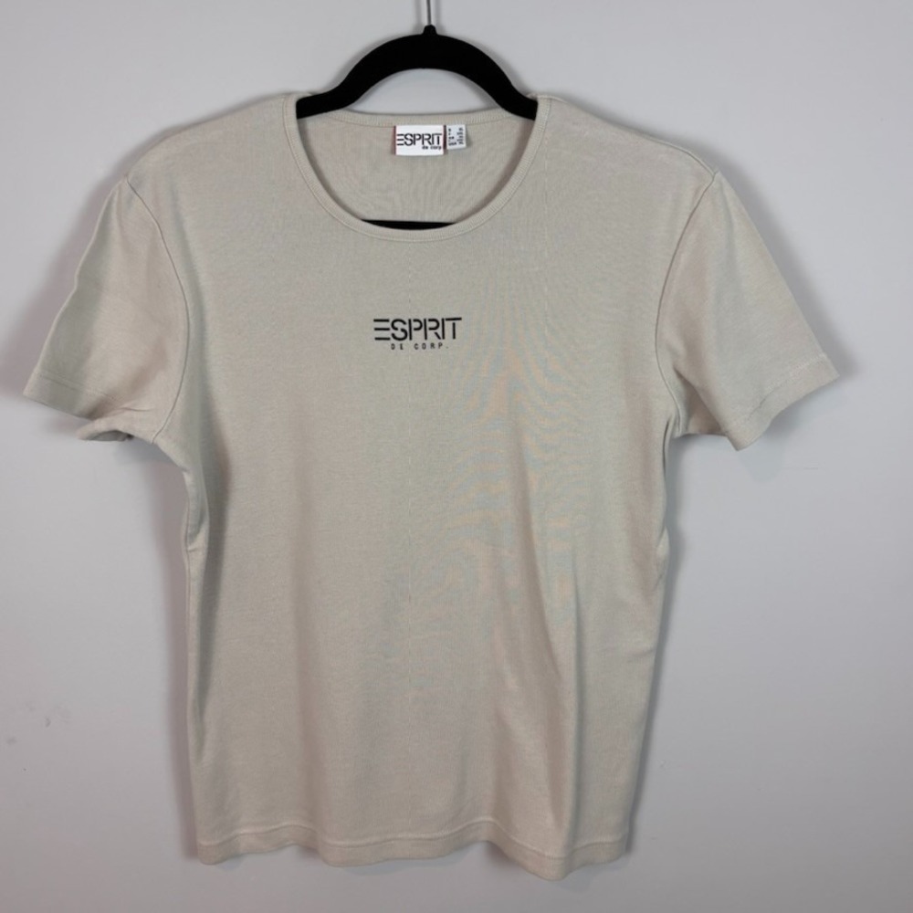 Vintage ESPIRIT Womens beige 90's baby tee Size US XL Y2K 100% Cotton Grunge